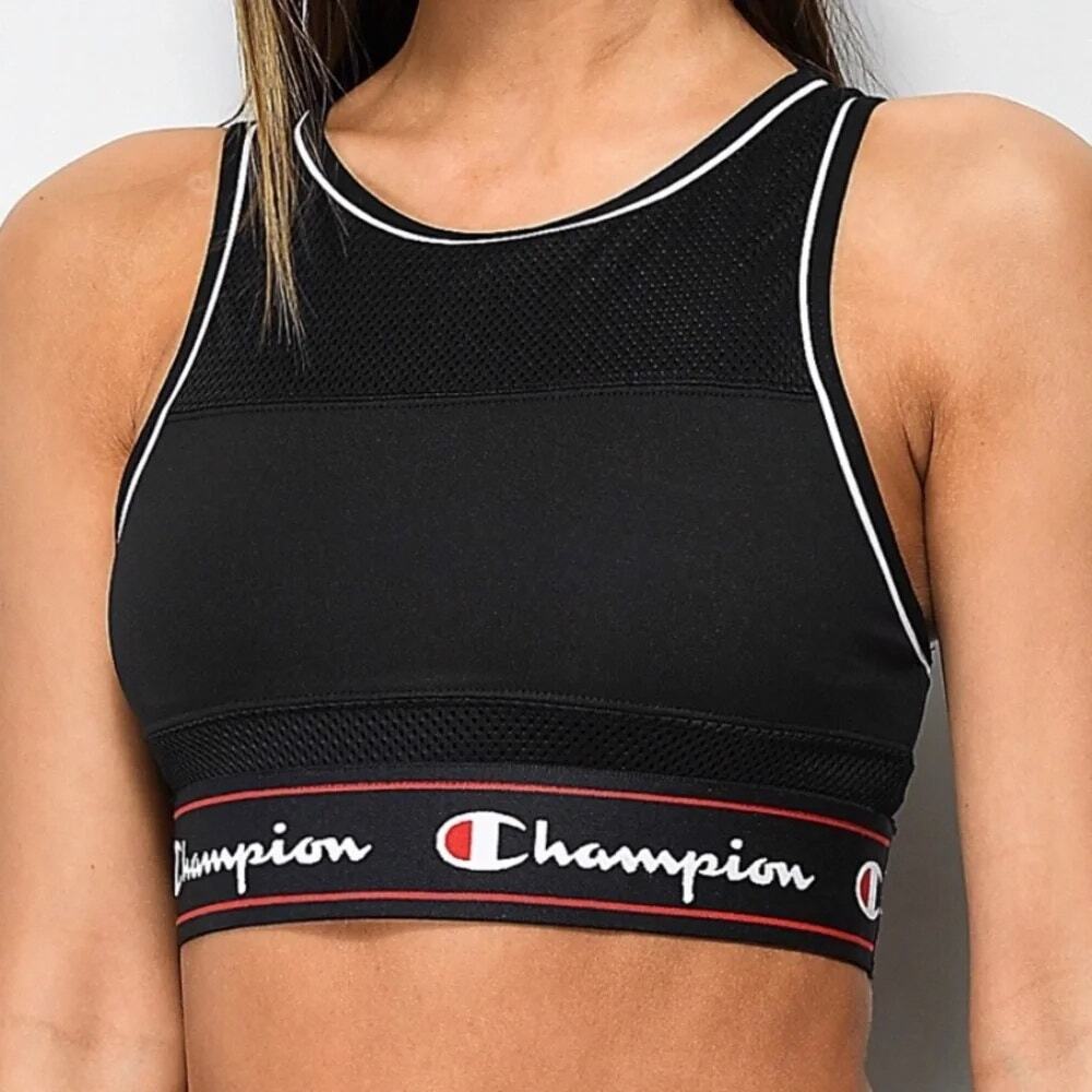 Champion Script Black Mesh Racerback Sports Bra Medium
